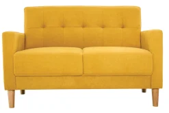 Miliboo Canapé Design|Voir Tous Les Canapés-Canapé scandinave 2 places en tissu effet velours jaune moutarde et bois clair MOON