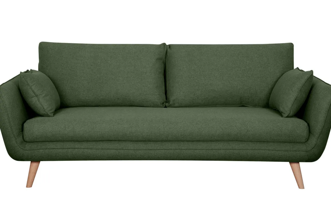Miliboo Canapé Design|Voir Tous Les Canapés-Canapé scandinave 3 places en tissu kaki et bois clair CREEP