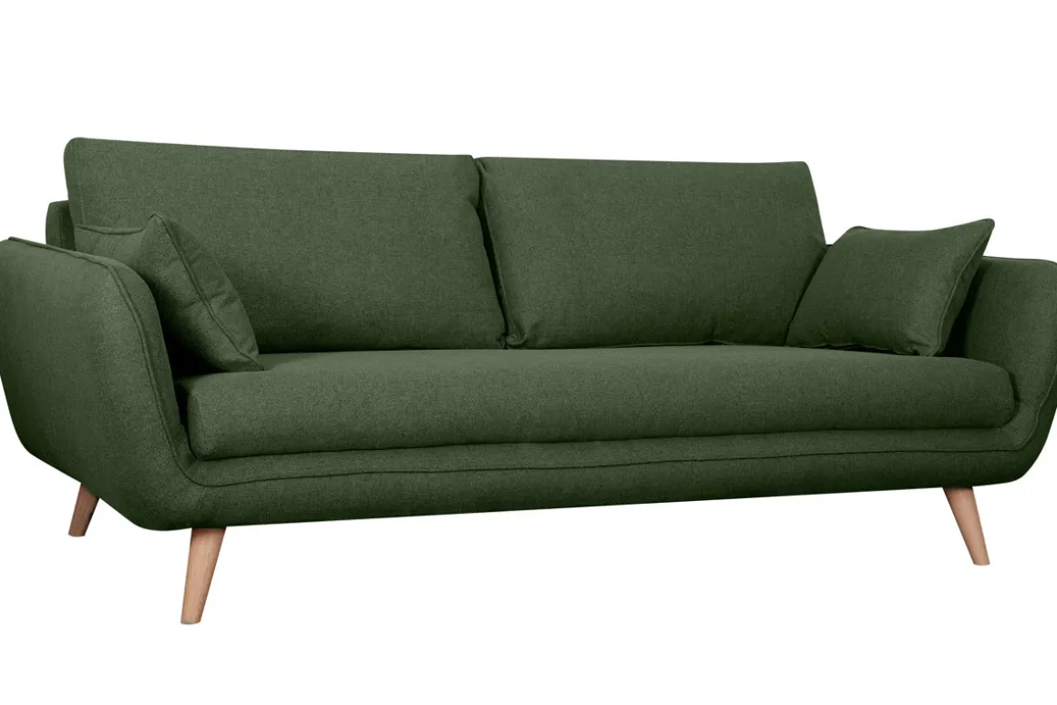 Miliboo Canapé Design|Voir Tous Les Canapés-Canapé scandinave 3 places en tissu kaki et bois clair CREEP