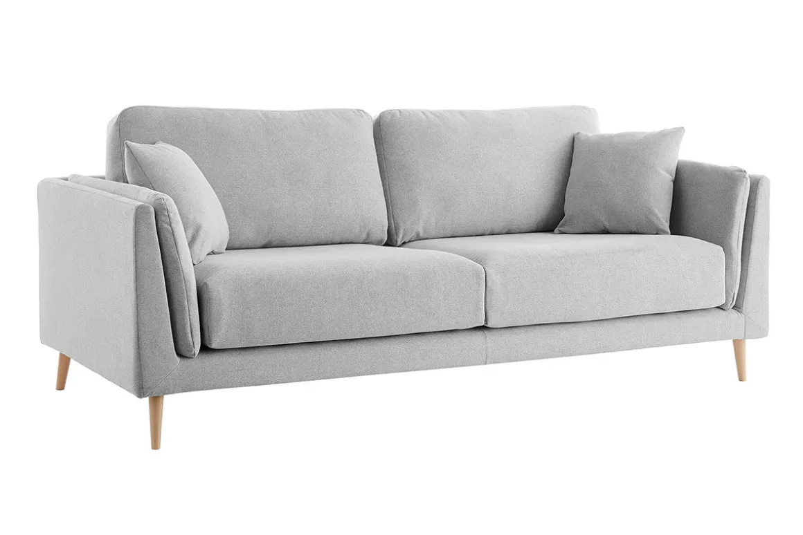 Miliboo Canapé Design|Voir Tous Les Canapés-Canapé scandinave 3 places en tissu gris clair et bois clair VOGUE