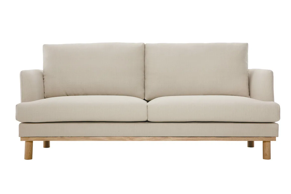 Miliboo Canapé Design|Voir Tous Les Canapés-Canapé scandinave 3 places en tissu beige et bois clair HOBART
