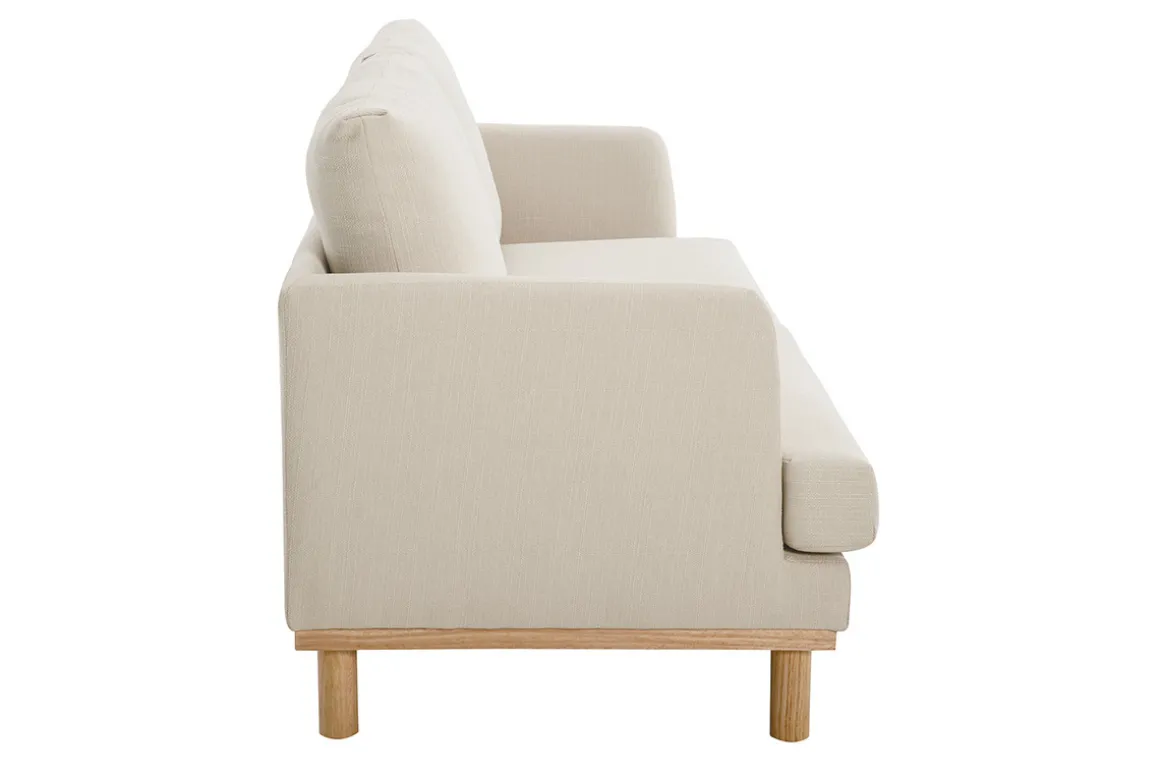 Miliboo Canapé Design|Voir Tous Les Canapés-Canapé scandinave 3 places en tissu beige et bois clair HOBART