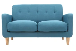 Miliboo Canapé Design|Voir Tous Les Canapés-Canapé scandinave 2 places en tissu bleu canard et bois clair LUNA