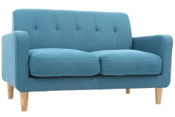 Miliboo Canapé Design|Voir Tous Les Canapés-Canapé scandinave 2 places en tissu bleu canard et bois clair LUNA