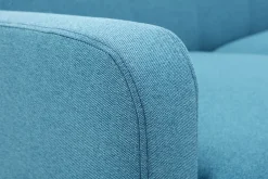 Miliboo Canapé Design|Voir Tous Les Canapés-Canapé scandinave 2 places en tissu bleu canard et bois clair LUNA