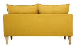 Miliboo Canapé Design|Voir Tous Les Canapés-Canapé scandinave 2 places en tissu effet velours jaune moutarde et bois clair KATE