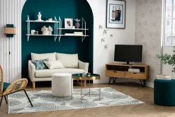 Miliboo Canapé Design|Voir Tous Les Canapés-Canapé scandinave 2 places en tissu effet velours jaune moutarde et bois clair KATE