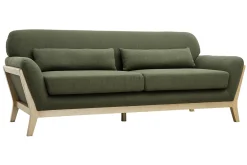 Miliboo Canapé Design|Voir Tous Les Canapés-Canapé scandinave 3 places en tissu vert kaki et bois clair YOKO
