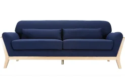 Miliboo Canapé Design|Voir Tous Les Canapés-Canapé scandinave 3 places en tissu bleu foncé et bois clair YOKO