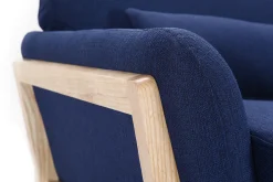 Miliboo Canapé Design|Voir Tous Les Canapés-Canapé scandinave 3 places en tissu bleu foncé et bois clair YOKO
