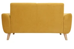 Miliboo Canapé Design|Voir Tous Les Canapés-Canapé scandinave 2 places en tissu effet velours jaune moutarde et bois clair EKTOR