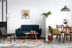 Miliboo Canapé Design|Voir Tous Les Canapés-Canapé scandinave 2 places en tissu effet velours jaune moutarde et bois clair EKTOR