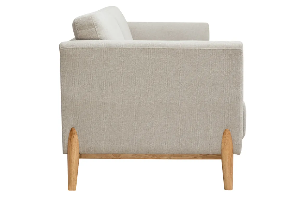 Miliboo Canapé Design|Voir Tous Les Canapés-Canapé scandinave 4 places en tissu effet velours texturé beige et bois clair SINDRO