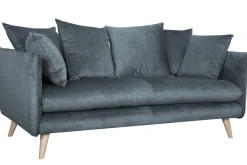 Miliboo Canapé Design|Voir Tous Les Canapés-Canapé scandinave 3 places en tissu velours bleu gris et bois clair OLYMPIA