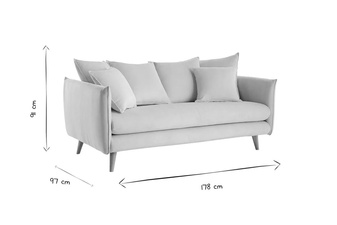 Miliboo Canapé Design|Voir Tous Les Canapés-Canapé scandinave 3 places en tissu velours bleu gris et bois clair OLYMPIA