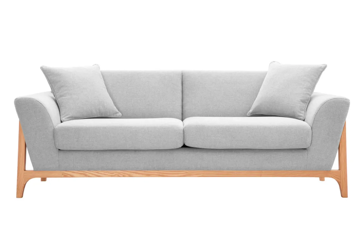 Miliboo Canapé Design|Voir Tous Les Canapés-Canapé scandinave 3 places en tissu effet velours texturé gris clair et bois clair ASAKO