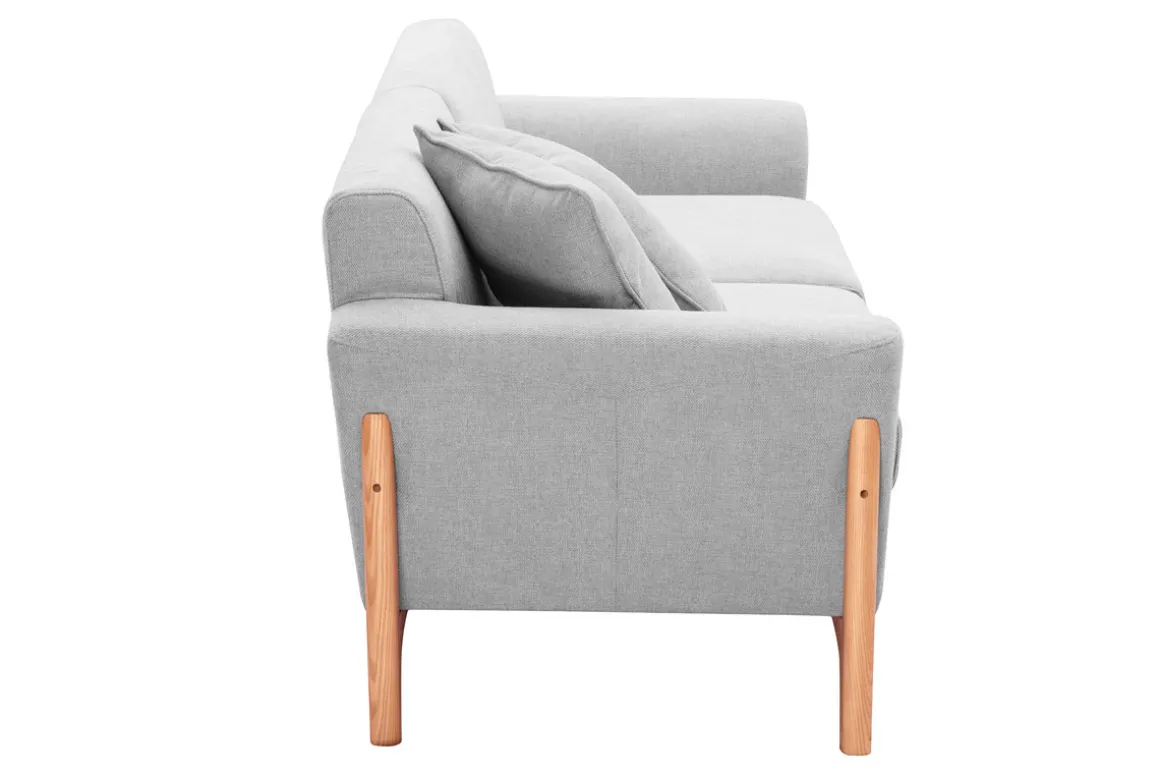 Miliboo Canapé Design|Voir Tous Les Canapés-Canapé scandinave 3 places en tissu effet velours texturé gris clair et bois clair ASAKO
