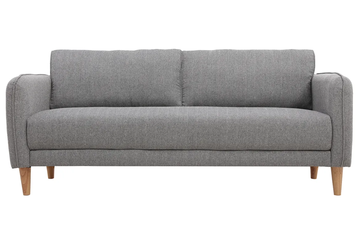 Miliboo Canapé Design|Voir Tous Les Canapés-Canapé scandinave 3 places en tissu gris clair et bois clair KURT