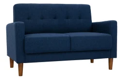 Miliboo Canapé Design|Voir Tous Les Canapés-Canapé scandinave 2 places en tissu bleu foncé et bois foncé MOON