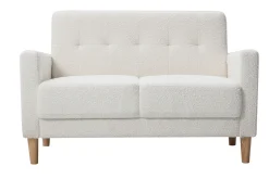 Miliboo Canapé Design|Voir Tous Les Canapés-Canapé scandinave 2 places en tissu effet laine bouclée blanc et bois clair MOON