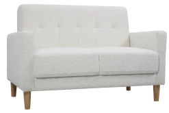 Miliboo Canapé Design|Voir Tous Les Canapés-Canapé scandinave 2 places en tissu effet laine bouclée blanc et bois clair MOON