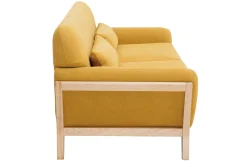 Miliboo Canapé Design|Voir Tous Les Canapés-Canapé scandinave 3 places en tissu effet velours jaune moutarde et bois clair YOKO