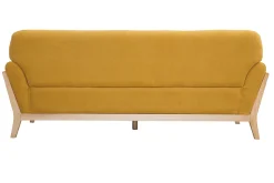 Miliboo Canapé Design|Voir Tous Les Canapés-Canapé scandinave 3 places en tissu effet velours jaune moutarde et bois clair YOKO