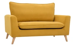 Miliboo Canapé Design|Voir Tous Les Canapés-Canapé scandinave 2 places en tissu effet velours jaune moutarde et bois clair JONAS