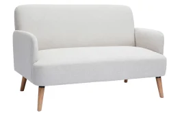 Miliboo Canapé Design|Voir Tous Les Canapés-Canapé scandinave 2 places en tissu effet velours texturé beige et bois clair ISKO