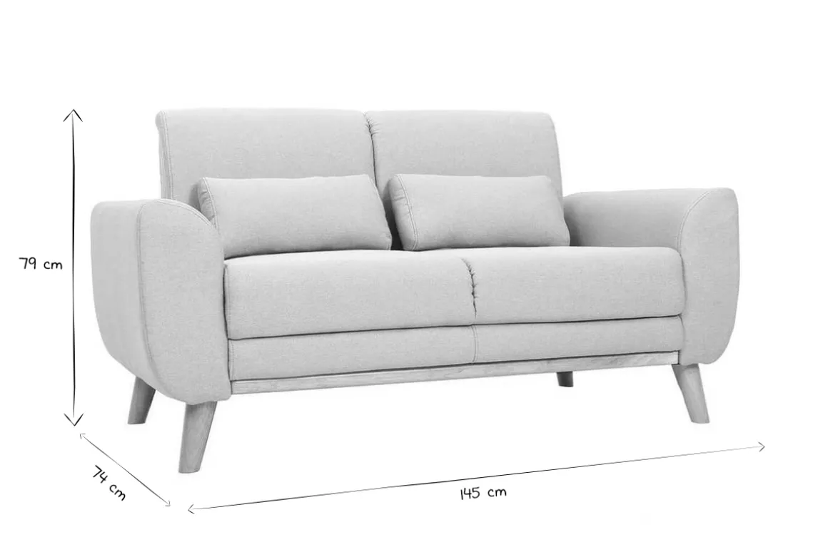 Miliboo Canapé Design|Voir Tous Les Canapés-Canapé scandinave 2 places en tissu gris clair et bois clair EKTOR