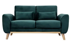 Miliboo Canapé Design|Voir Tous Les Canapés-Canapé scandinave 2 places en tissu velours bleu pétrole et bois clair EKTOR