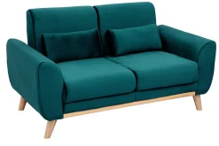 Miliboo Canapé Design|Voir Tous Les Canapés-Canapé scandinave 2 places en tissu velours bleu pétrole et bois clair EKTOR