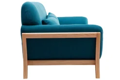 Miliboo Canapé Design|Voir Tous Les Canapés-Canapé scandinave 3 places en tissu bleu canard et bois clair YOKO