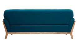 Miliboo Canapé Design|Voir Tous Les Canapés-Canapé scandinave 3 places en tissu bleu canard et bois clair YOKO