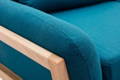 Miliboo Canapé Design|Voir Tous Les Canapés-Canapé scandinave 3 places en tissu bleu canard et bois clair YOKO