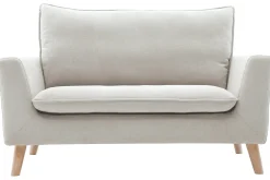 Miliboo Canapé Design|Voir Tous Les Canapés-Canapé scandinave 2 places en tissu effet velours beige naturel et bois clair JONAS