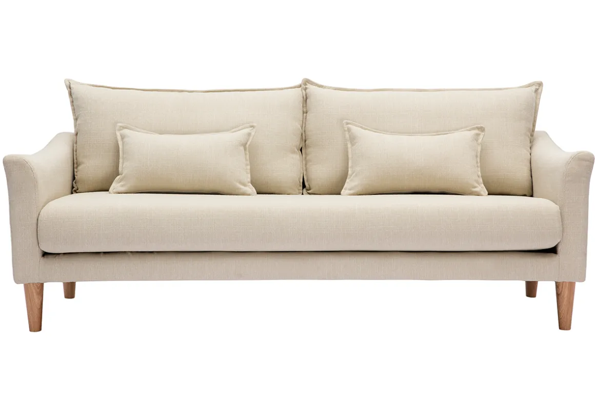 Miliboo Canapé Design|Voir Tous Les Canapés-Canapé scandinave 3 places en tissu beige et bois clair KATE