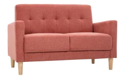 Miliboo Canapé Design|Voir Tous Les Canapés-Canapé scandinave 2 places en tissu effet velours texturé terracotta et bois clair MOON