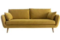 Miliboo Canapé Design|Voir Tous Les Canapés-Canapé scandinave 3 places en tissu jaune cumin et bois clair CREEP