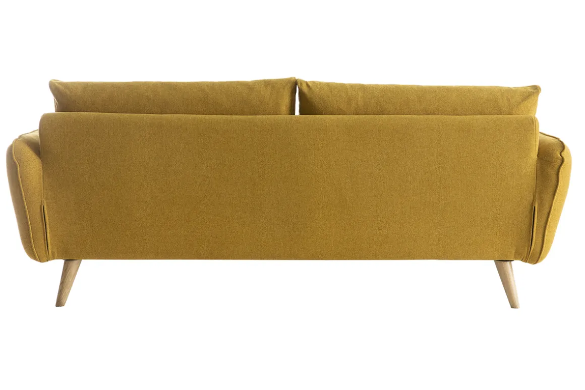 Miliboo Canapé Design|Voir Tous Les Canapés-Canapé scandinave 3 places en tissu jaune cumin et bois clair CREEP