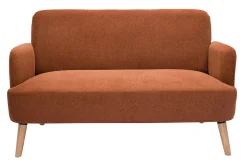 Miliboo Canapé Design|Voir Tous Les Canapés-Canapé scandinave 2 places en tissu effet velours texturé terre brûlée et bois clair ISKO
