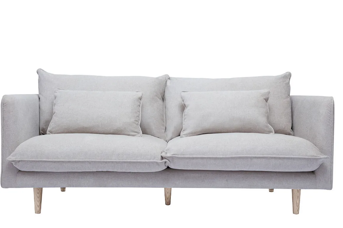 Miliboo Canapé Design|Voir Tous Les Canapés-Canapé scandinave 3 places en tissu effet velours texturé beige et bois clair CLAYTON