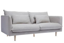 Miliboo Canapé Design|Voir Tous Les Canapés-Canapé scandinave 3 places en tissu effet velours texturé beige et bois clair CLAYTON