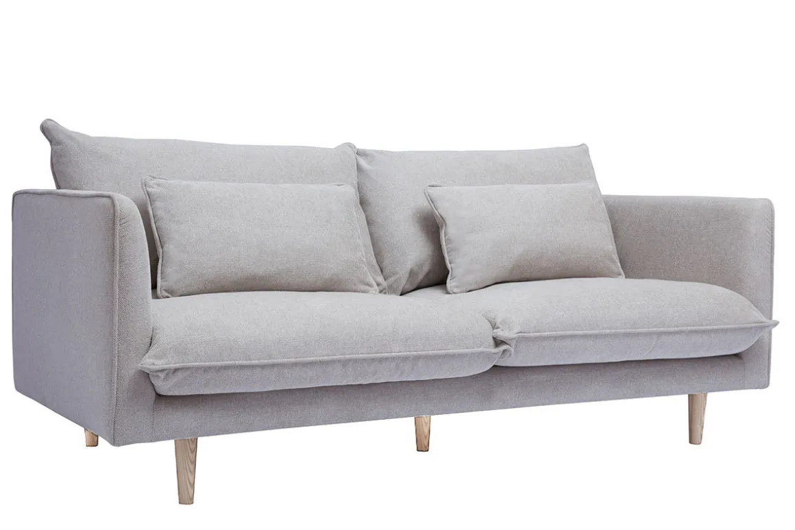 Miliboo Canapé Design|Voir Tous Les Canapés-Canapé scandinave 3 places en tissu effet velours texturé beige et bois clair CLAYTON