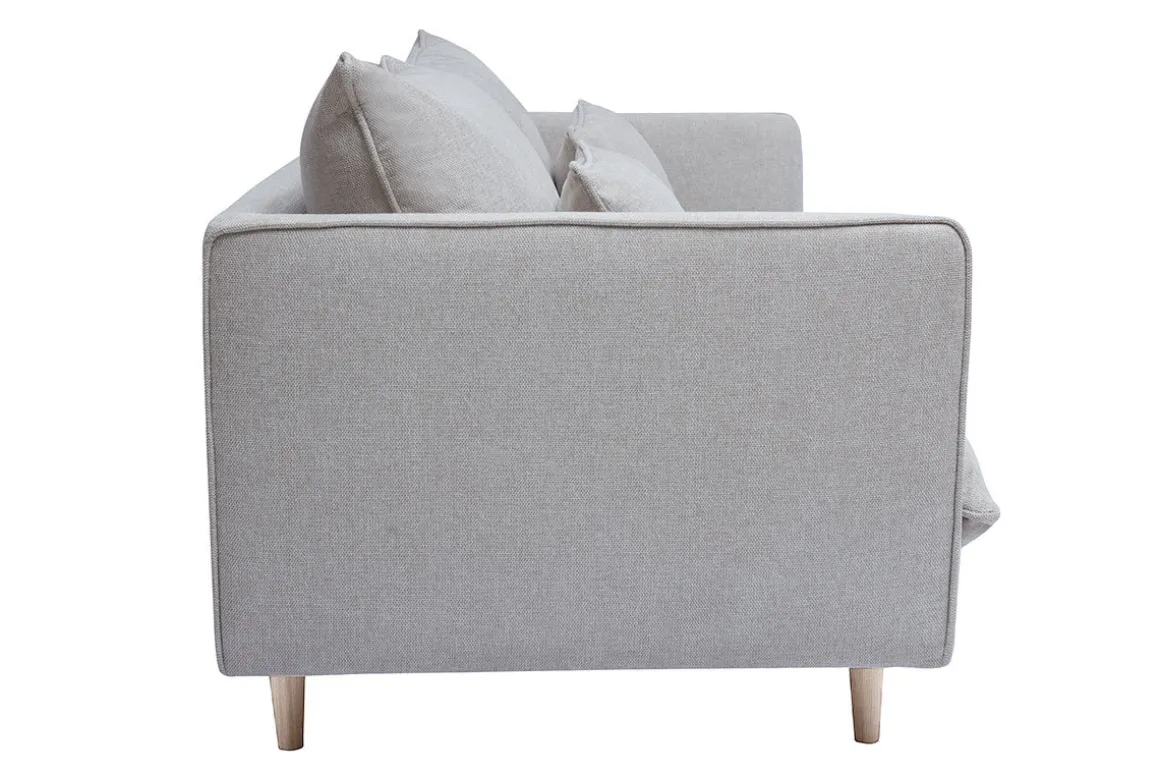 Miliboo Canapé Design|Voir Tous Les Canapés-Canapé scandinave 3 places en tissu effet velours texturé beige et bois clair CLAYTON