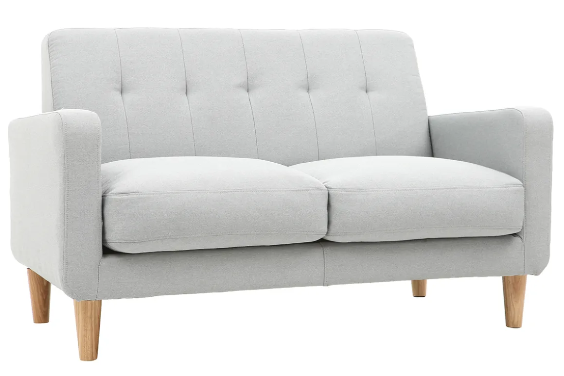 Miliboo Canapé Design|Voir Tous Les Canapés-Canapé scandinave 2 places en tissu gris clair et bois clair LUNA