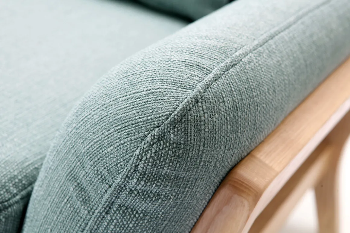 Miliboo Canapé Design|Voir Tous Les Canapés-Canapé scandinave 3 places en tissu vert lagon et bois clair YOKO