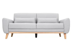 Miliboo Canapé Design|Voir Tous Les Canapés-Canapé scandinave 3 places en tissu gris clair et bois clair EKTOR