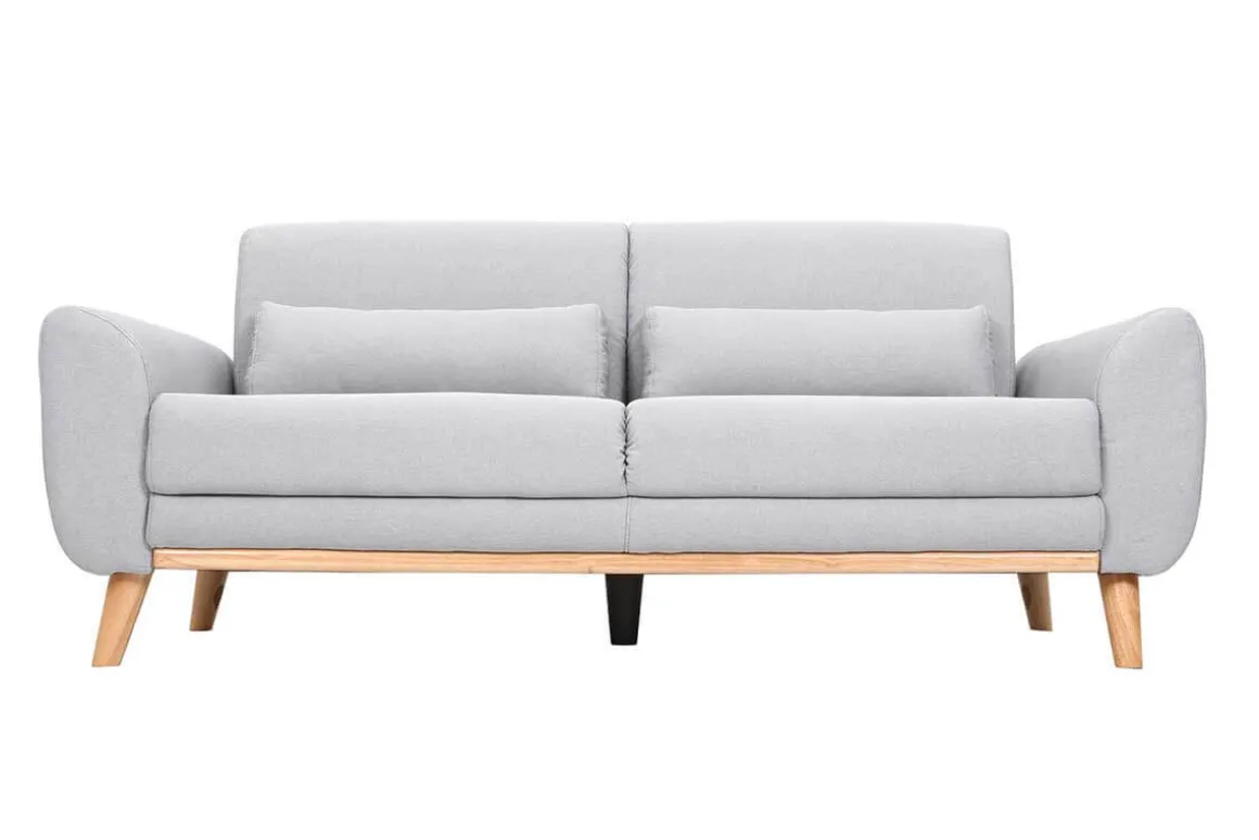 Miliboo Canapé Design|Voir Tous Les Canapés-Canapé scandinave 3 places en tissu gris clair et bois clair EKTOR