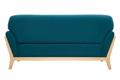 Miliboo Canapé Design|Voir Tous Les Canapés-Canapé scandinave 2 places en tissu bleu canard et bois clair YOKO